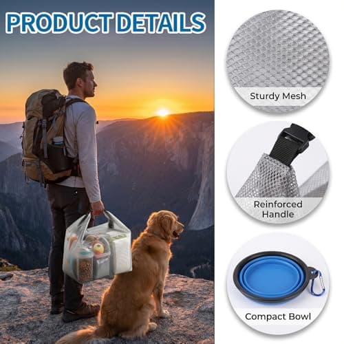 NEUSID 2 Pack Dog Food Travel Bag Roll-Top Closure, 7.7 L Dog Food Containers for Dry Food with 2 Foldable Bowls for Car Trips, Camping — view 3