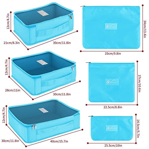 Vinsani 6pc Packing Cubes Travel Organiser Set for Suitcase, Light Blue — view 5