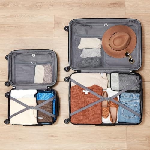 Amazon Basics Hard Shell Luggage Set (Small + Large) - Expandable ABS Travel Luggage with 4 Double Spinner Wheels - Scratch Resistant and Lightweight Construction - Black — view 3