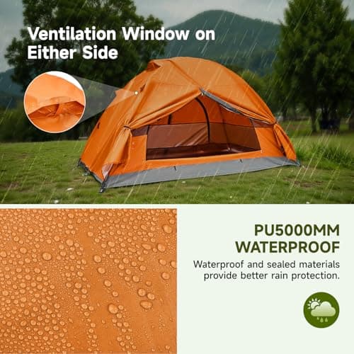Warmiehomy 1 Man Camping Tent, Lightweight Backpacking Tent, Orange — view 4
