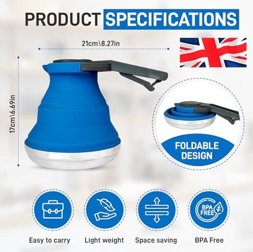 Heather UK Collapsible Kettle Camping Foldable Camping Kettles 1.5L Silicone and Aluminium Gas Stove Top Folding Portable Travel Kettle for Holiday Caravan Large Blue — view 3
