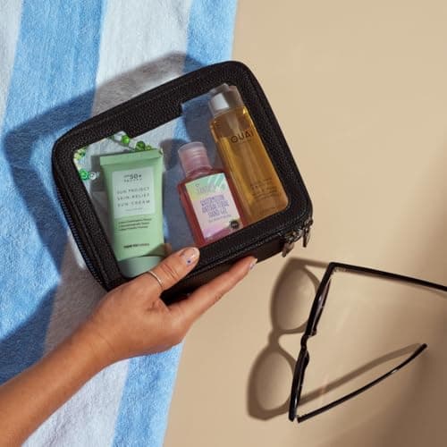 Waterproof Clear PVC Toiletry Bag - Travel Makeup and Wash Organizer With Zipper for Bathroom - Vegan Leather Cosmetic Organizer for Men & Women (Black) — view 3