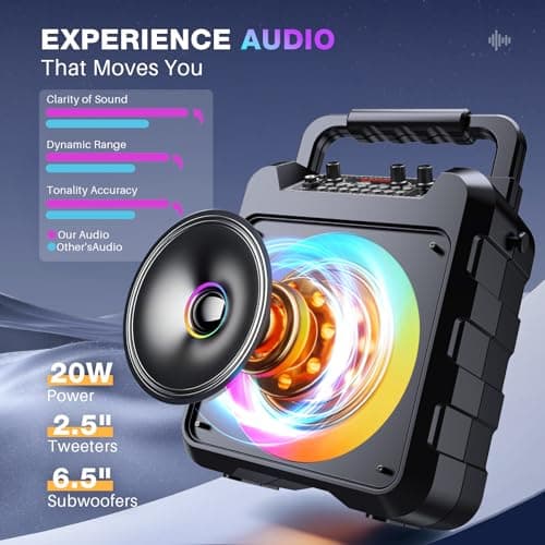 Dislocati Karaoke Machine with 2 Wireless Microphones: Portable Bluetooth Speaker for Adults & Kids - PA System with Lights Supports TF Card/USB/AUX for Home Party-Stage Monitors — view 2