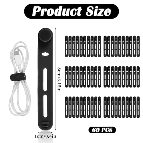 Guduling 60 Pcs Silicone Cable Ties,Black Rubber Cable Ties,Reusable Silicones Cord Tie with Lock Buckle for Home,Office,8 mm Electrical Cord Keeper for Travel — view 2