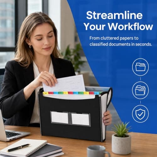 FERNVALE A4 Expanding File Organiser 13 Pockets, Waterproof PP Accordion Document Folder with Colour Index Tabs, Portable Receipt Bill Paperwork Storage Folder for Back to College, Home, Office, Black — view 5