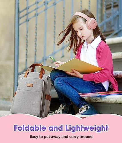 KONNAO Kids Headphones Wireless 60H, Foldable On Ear Headphone with MIC, Volume Limiter 85dB/94dB Wireless & Wired Headphones, Over-Ear Headphone for Kid Adult School Online Class Travel, Pink — view 5
