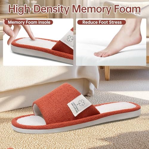 Womens Slippers, Ladies Slippers Open Toe Non-Slip Memory Foam Comfortable and Breathable Ladies House Shoes Indoor Outdoor (Red, Adult, Women, 3, Numeric Range, UK Footwear Size System, 4, Medium) — view 4