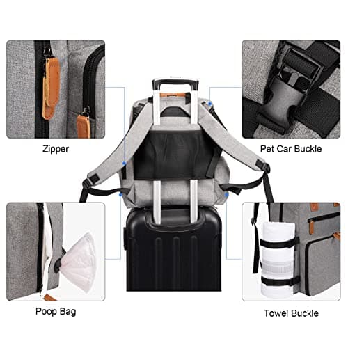 Modoker dog Travel Bag, Airline Approved Backpack for Pet Accessories Organizer, Tote Weekend Bag with 2 Food Storage Containers, 2 Collapsible Bowls, 1 Pet Mat, Grey — view 5