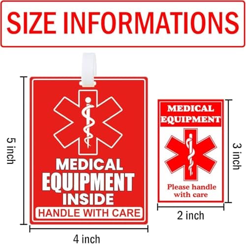 10 Medical Equipment Inside Tag Card, 2 Red Fragile Equipment Inside Tag Medical Equipment ID Identification Luggage Tags, 8 Handle with Care Labels for Medical Supplies (Combination) — view 2