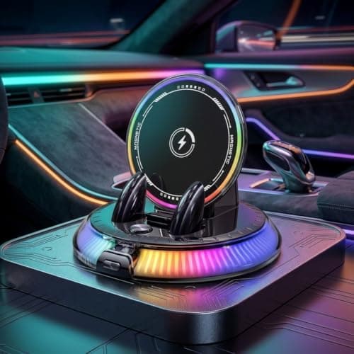 15W Fast Wireless Car Phone Holder, 360° Rotating, RGB Light — view 2