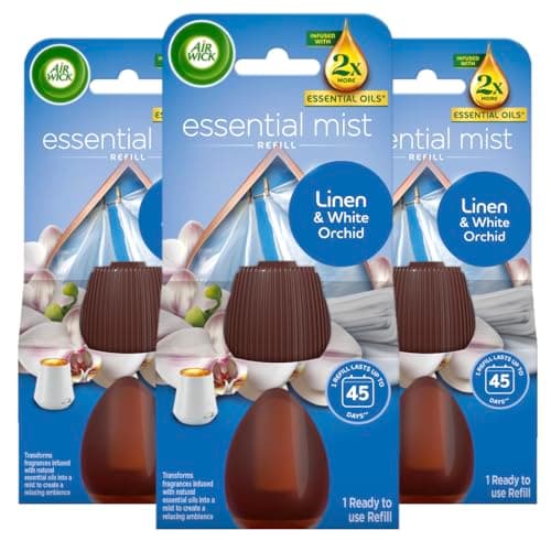 Air Wick Essential Mist Refills, Linen & White Orchid, Pack 3 x 20ml, Natural Essential Oils, Air freshener, Packaging May Vary