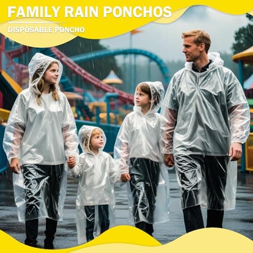 JuanYi Disposable Rain Ponchos for Family 4 Pack Thicker Waterproof Ponchos — view 4