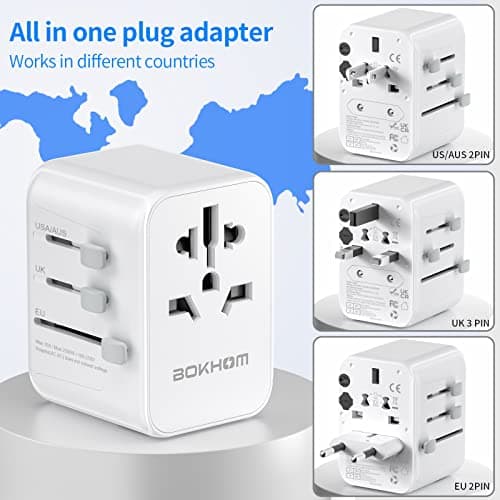 Worldwide Travel Adapter With USB-C PD 30W Fast Charging, Universal Socket, Dual 10A Fuses, Surge Protection - All-in-One International Adapter for EU UK US AU Plugs — view 4