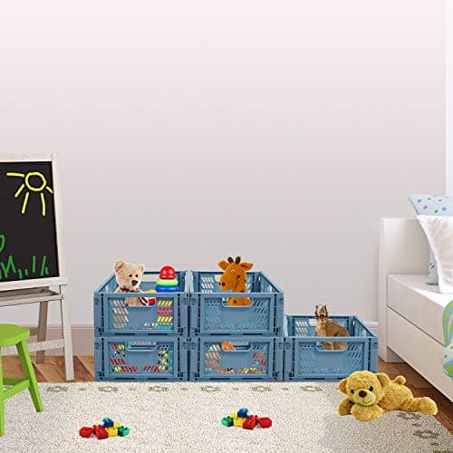 Tuevob Plastic Drawer Organizer Collapsible Storage Boxes Crate,4-Pack Stackable Folding Storage Basket Closet Containers Toy Organiser for Home Office Bedroom Kitchen Drawer Pull Out Under Bed-Blue — view 3