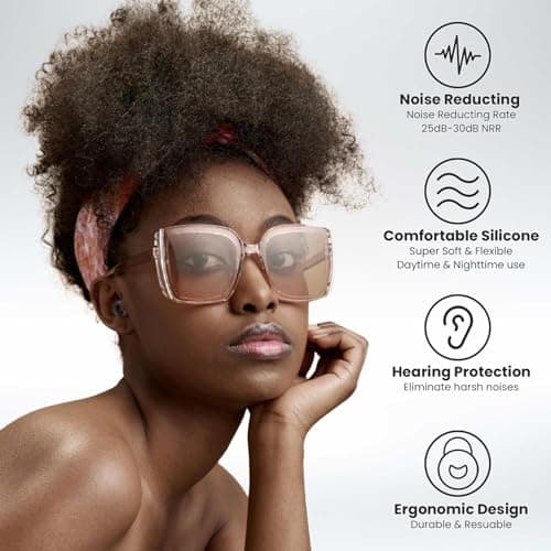 JUSTRVN Earplugs for Sleeping,Noise Reduction Soft Silicone Ear plugs with 7 Pairs Ear Tips&One Connection Cord,Hearing Protection Reusable Earplugs for Sleeping,Concert,Work&Sound Reduction 25dB-30db — view 4