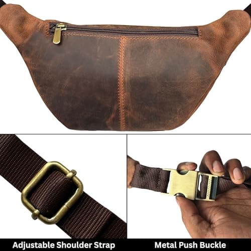 Leather Waist Pack for Men & Women - Full Grain Leather Fanny Bag, Adjustable Sling Purse & Chest Belt Bag - Multifunction Hip Bum Bag, Travel Pouch for Hiking Running & Cycling — view 4