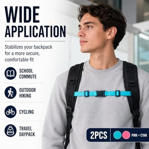 DCYQAIN 2Pcs Adjustable Backpack Chest Straps Non-Slip Quick Release Sternum Straps Extender for Adult Rucksacks Outdoor Travel Hiking Jogging Commuting Blue Pink — view 5