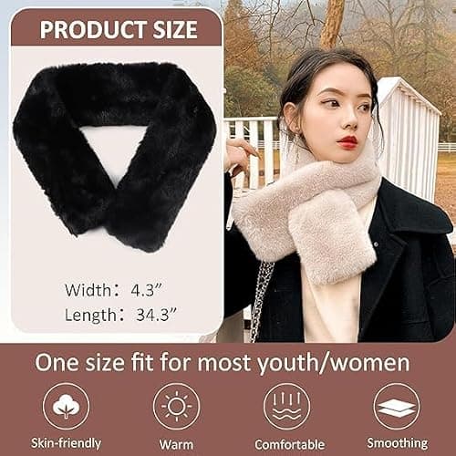 Spunklad Womens Winter Fleece Warm Scarf, Black Soft Neck Warmer — view 4