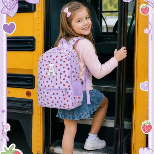 I IHAYNER Initial Kids Backpack for Girls, Lightweight Preschool Elementary Backpack, Girl Bookbag for School Travel Daycare, Purple-e, S — view 3