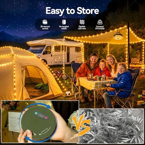 Hopexy Camping Fairy Lights Retractable Reel 10M Rolled RGB Tent Lights — view 4