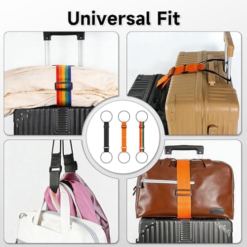 3Pcs Luggage Straps for Suitcases, Elastic Adjustable Suitcase Belt, Durable Nylon Luggage Strap, Carry On Travel Essential Accessories (Black,Colorful, Orange) — view 3