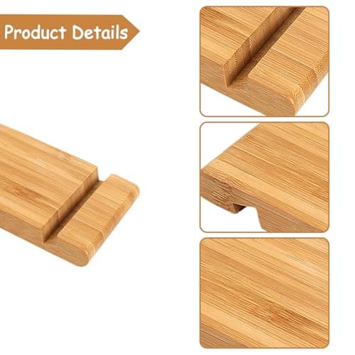 wellrun Portable Bamboo Mobile Phone Stand for Desktop,Double Groove Natural Wooden Tablet Holder,Desk Cell Phone Stand for iPad,All Smartphones — view 3