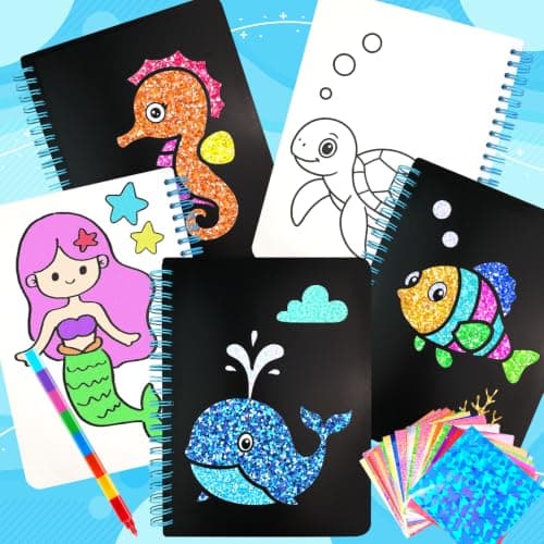 Foil handicraft Book, Art and Craft for Kids-Create Sparkly Ocean Pictures,No Mess Colouring Book,Art & Craft Supplies Kits,DIY Creative Activity Travel Toy Gifts,Ideal Gifts for Girls Boys Ages 4+ — view 5