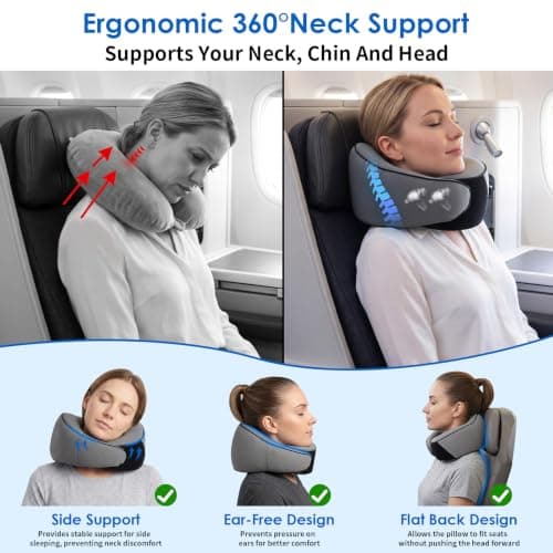 Travel Pillow for Airplane, Memory Foam Neck Pillow Set for Travel with 360° Neck Support Include Eye Mask, Earplugs & Storage Bag, Adjustable Travel Pillow for Long Flights,Train,Car&Bussiness Trips — view 2