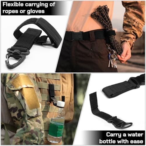 ZOCONE Black Quick Release Military Tactical Belt with 2 Velcro Hooks Adjustable Size Mens Belts Canvas 120cm/47.24in Stretch Mens Elasticated Belt for Work, Sports, Travel No Metal Work Belts for Men — view 5