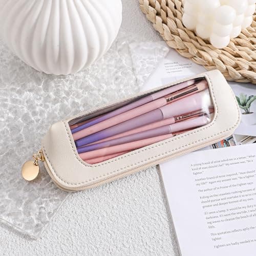Small Clear Makeup Bag, PU Leather Travel Makeup Brush Case — view 3