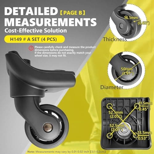 Tobeso-Nuoze Set of 4 Suitcase Wheels Replacement Wheels for Suitcase Repair 360° Rotating Case Replacement Wheel with 4 Mounting Holes H149 — view 3
