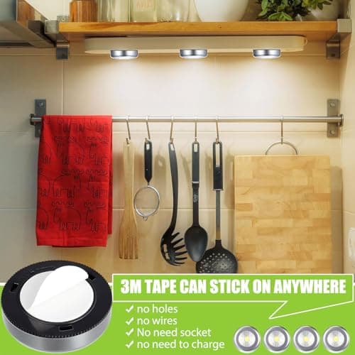 6 Pack Portable Stick on Wall Lights, Touch Control Battery Powered Push Lights, 70 Lumen Stick on Wireless LED Cabinet Light for Kitchen Closets Armoire Cabinets Counters Utility Room[Energy Class A] — view 3