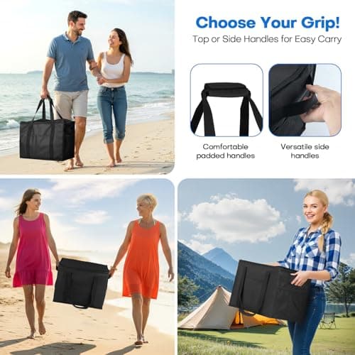 Beautyshow Cooler Bag, 30L Large Insulated Cool Bag, Heavy Duty Grocery Shopping Bags with Reinforced Bottom, Thick Lined, Foldable Thermal Food Delivery Bags for Picnic, Beach, BBQ, Camping, Travel — view 6