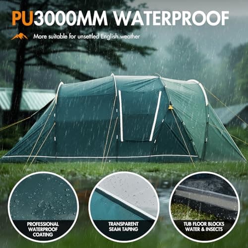 Portal Luxury 6 Man Tunnel Tent Large Family Tent with Living Area 2 Bedroom Dividable 3000mm Waterproof 5 Man Camping Tall Standing up Height with Sewn-in Groundsheet 5-6 Person — view 5