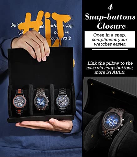 Emibele Watch Roll Travel Case, 3 Slot PU Leather Watch Case for Men Women — view 6