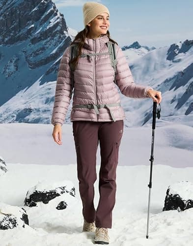Pioneer Camp Women's Down Jacket, Lightweight Packable Insulation, Transition Jacket, Quilted Jacket with Hood and Zip Pockets, Winter Jacket for Hiking, Travel, maroon banner, M — view 2