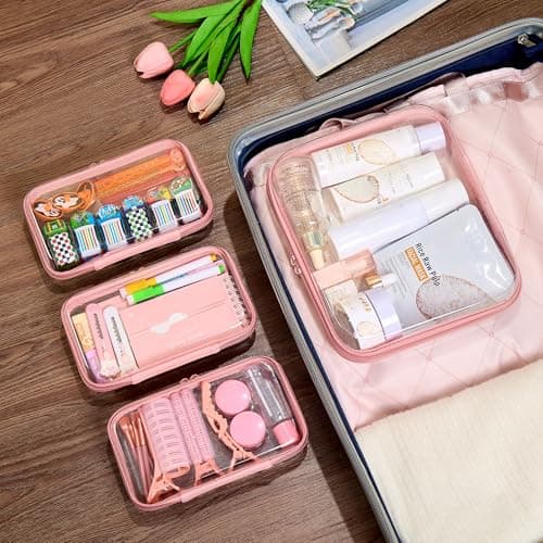 4 pcs Clear Zipper Pouches,Hard Shell Zipper Case, Toiletry Bag for Travel, Clear Diaper Bag, Toiletry Pouch, Travel Organizer, Cosmetic Bag,Toy Storage Bins (Light Pink,M+3S) — view 6