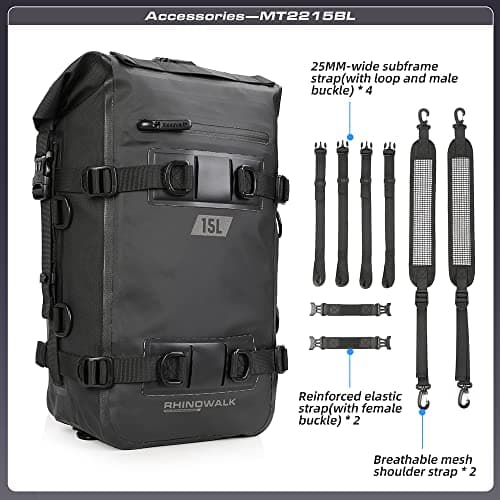 Rhinowalk Motor Pannier Bag 15L Multifunctional FullyWaterproof Rear Rack Trunk Motorcycle Seat Bag Motorbike Saddle Bag Professional Motor Accessories-Black — view 2