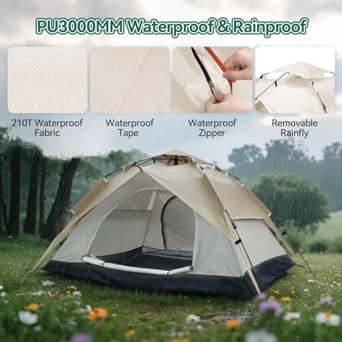 Warmiehomy 2-3 Man Pop Up Camping Tent with Detachable Outer Tent, Beige — view 6