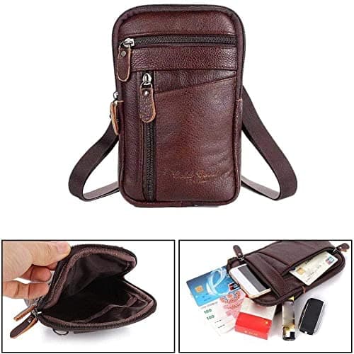Men's Leather Phone Bag Retro Multifunctional Chest Bag Shoulder Backpack Messenger Casual Cash Waist Bag Male Business Bag — view 3