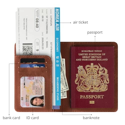Cinocratic Passport Holder for Travel Accessories,RFID Blocking PU Leather Passport Cover Wallet Card Case for Men and Women (Brown) — view 2