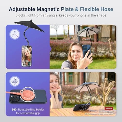 Magnetic Mobile Phone Umbrella Shade for Sun & Rotatable Phone Ring — view 3