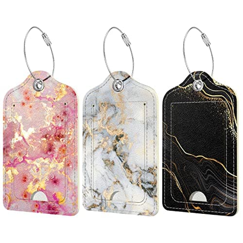 Hnogri 3 Pack Luggage Tags for Suitcase for Women, Gold Marble