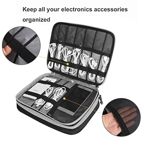 Gocokia Double Layers Large Capacity Travel Electronic Accessories Organizer Bag, 2 Front Pockets Travel Gadget Carry Case, Perfect Size Fit for iPad,iPhone,Cables,Power Bank,Tablet(10.2’’)-Black — view 3