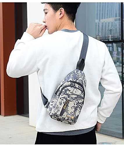 RTGGSEL Men's Waterproof Sling Bag Chest Shoulder Backpack Crossbody Bag Daypack with Earphone Hole for Travel, Hiking,Cycling (ACU Camouflage) — view 6