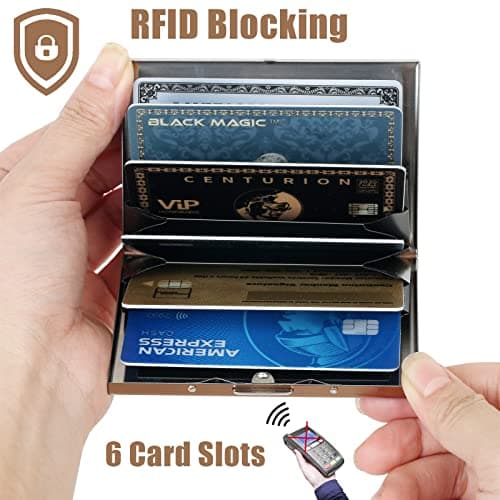 BONSYL® Credit Card Holder, RFID Blocking Slim Metal Credit Card Wallet, with 6 Card Slots, for Women and Men.(6 Slots/Rose Gold/Mushroom) — view 2