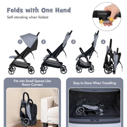 Maxmass Baby Stroller, Foldable Infant Pushchair with Adjustable Backrest & Canopy, 5-Point Harness, Storage Basket and Calf Support, Toddler Travel Buggy for 0-3 Years Old (Light Grey) — view 6