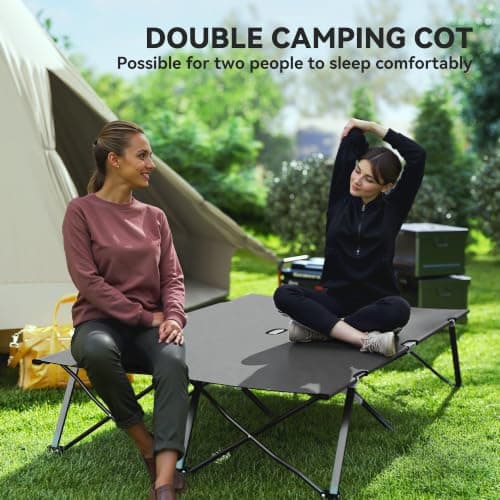 Outsunny Double Camping Bed Foldable Cot Sunbed w/Carry Bag Charcoal Grey — view 6
