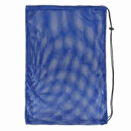 iohsxae Large Mesh Sports Equipment Bag, Heavy Duty Drawstring Ball Sack for Football, Swimming Kit & Gym, 600D Polyester Breathable Net Storage Bag for Beach Toys & Laundry, 68 x 48 cm (Blue)