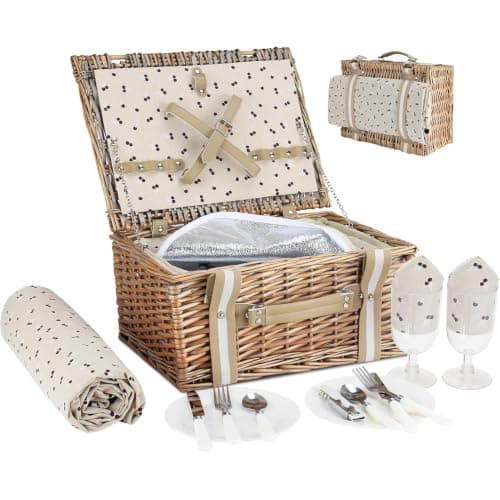 VIREO GARDEN Picnic Basket Set for 2 Person with Large Insulated Cooler Bag